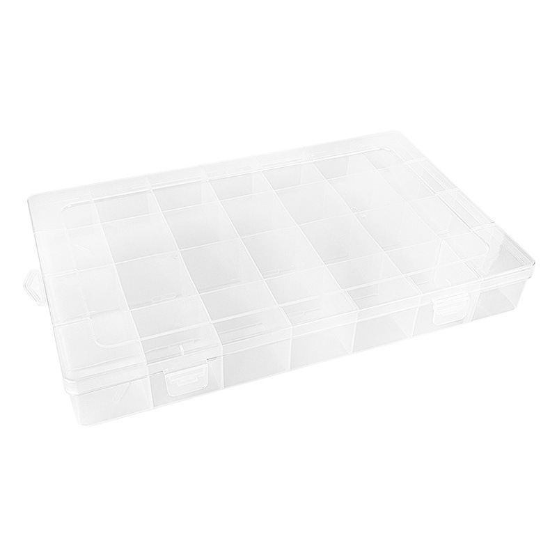 Large 28-grid fixed transparent storage box rectangular organizing box with lid simple plastic jewelry classification box