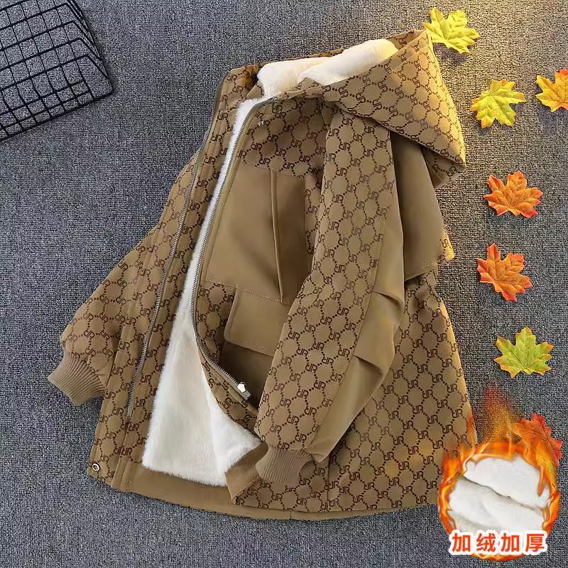 Picture of Girls' cotton-padded jacket coat autumn and winter new children's fleece-lined thickened cotton-padded coat medium and large children's fashion mid-length parker fashion