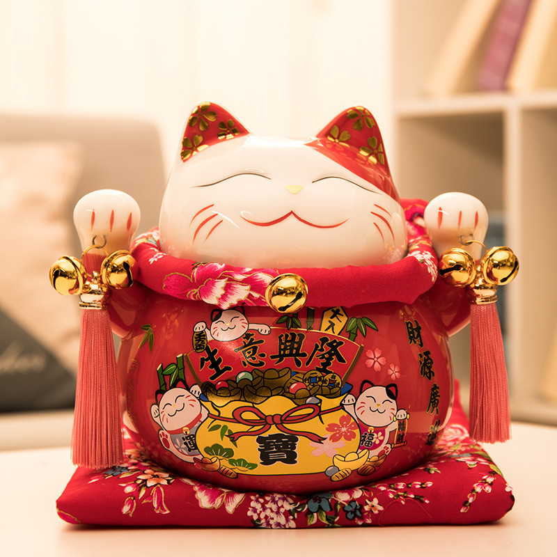Picture of Lucky Cat Ornaments Creative Gift Decorations Japanese Piggy Bank Large Ceramic Living Room Shop Opening Lucky Cat