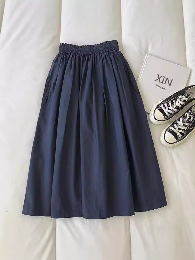 Niche Design Sense Solid Color Skirt Women's 2024 Summer New Korean-style All-match High Waist A- line Skirt