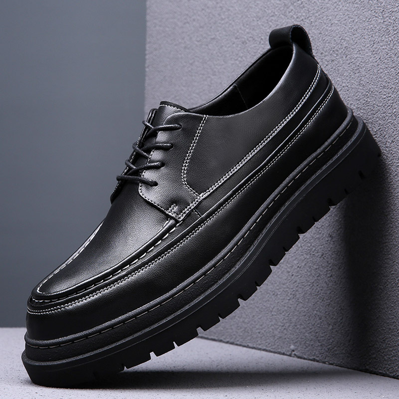 Spring New Men's Casual Leather Shoes Korean-style British All-match Business Dress Youth Genuine Leather Platform Height-increasing Men's Shoes