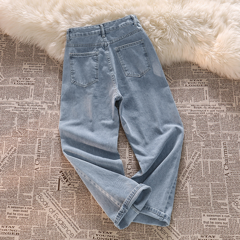 Picture of Summer Thin Loose Adjustable New Style Straight All-match Draping Outer Wear Light-colored High-waist Floor-mopping Wide-leg Jeans for Women