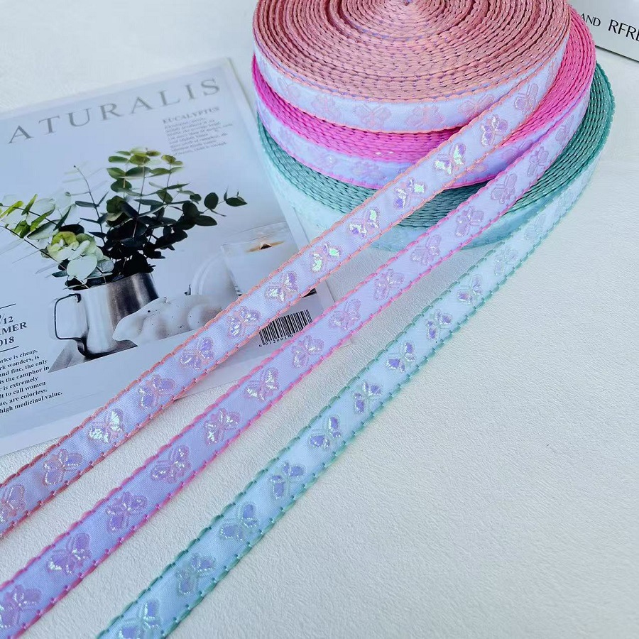 National Jacquard Ribbon National Style Fresh Pink Butterfly Clothing Accessories AH-2853 Width 1.5CM
