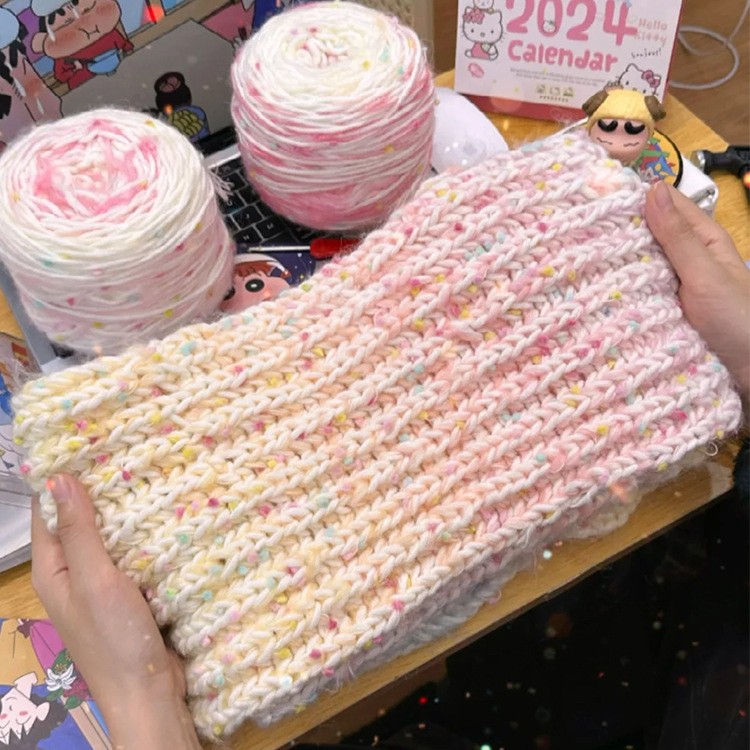 Hand mixed thread Skittles scarf wool handmade DIY gift knitting material bag knitting girlfriend hook to pass the time