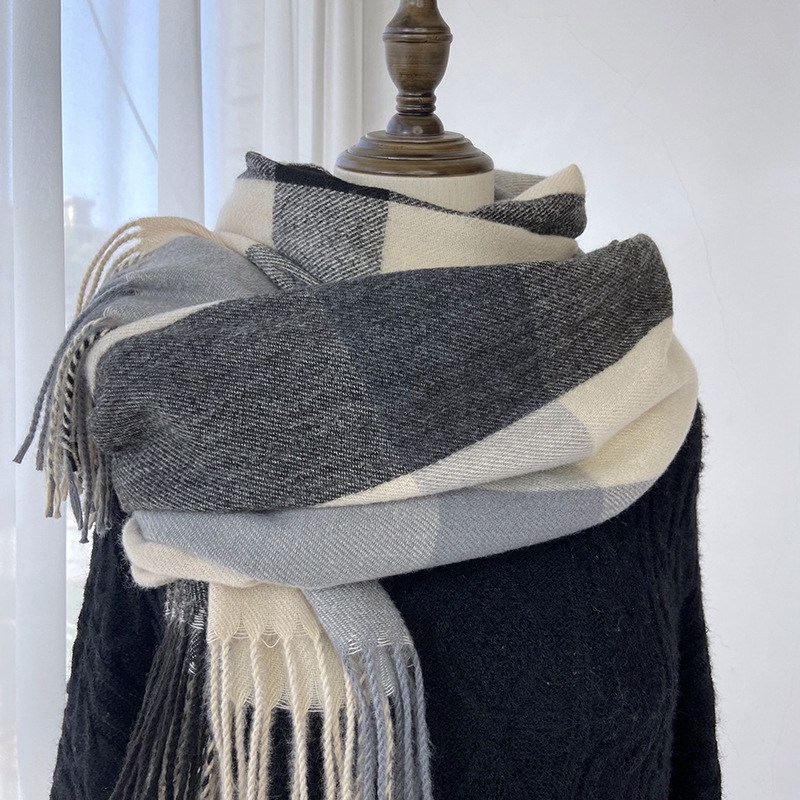 Picture of Plaid Scarf for Women 2024 New Autumn and Winter Korean Style Fashion Imitation Cashmere Tassel Shawl Thickened Warm Scarf Wholesale