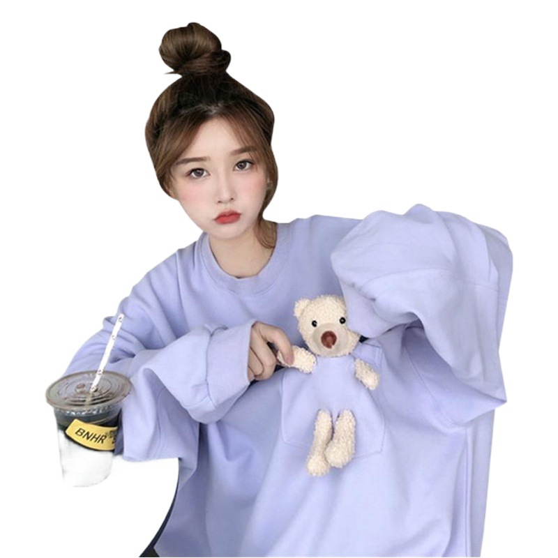 Pocket bear cotton vests women's spring and autumn thin loose large size long solid color women's top a generation of hair