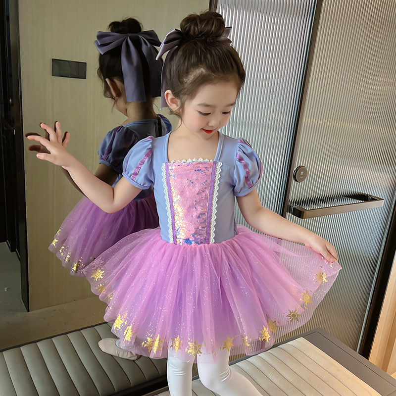 Picture of Princess Sophia dance dress ballet dress practice dress puff sleeve mesh pettiskirt girl performance dress