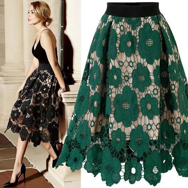 #2311 European and American style foreign trade cross-border elastic waist lace skirt plus size temperament Joker A long skirt women