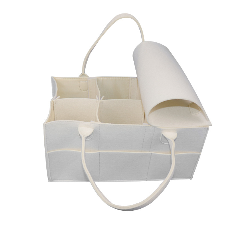 Six-Compartment Simple Felt Diaper Bag Diaper Cosmetics Bag Baby Diaper Storage Basket Custom Felt Cosmetics Bag