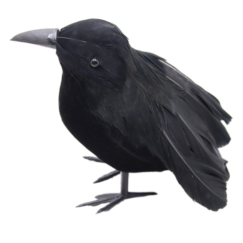 Simulated Black Crow Feather Animal Halloween Props Flocked Crow Halloween Ornaments Horror Decorative Props