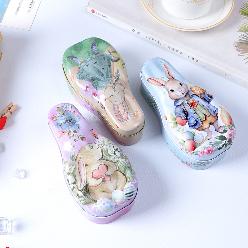 Easter Bunny Tinplate Box Tea Chocolate Candy Packaging Small Iron Box Children's Hand Gift Packaging Empty Box