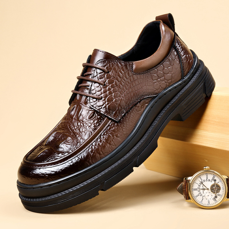Leather shoes men's crocodile pattern autumn breathable new business casual dress men's shoes tide layer cowhide a generation of hair