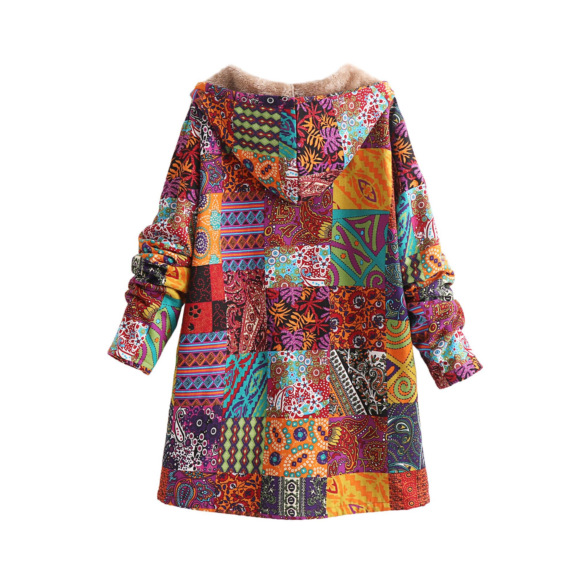 Picture of 2023 Winter Amazon WISH European and American popular new women's cotton and linen printed hooded sweater warm plush coat