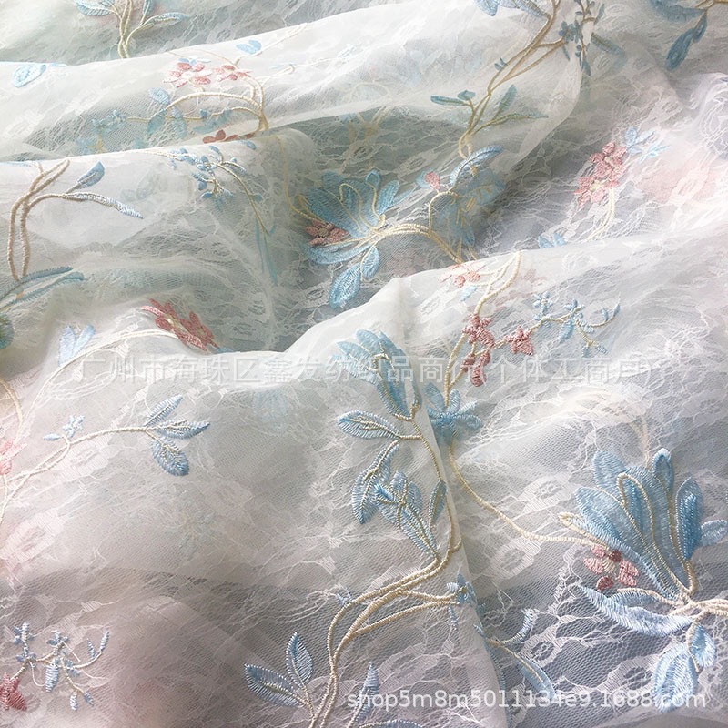 2025 Double-Layer Organza Lace Embroidery Soft Lace Mesh Fabric Wedding Dress Lace Trim Accessories Dress