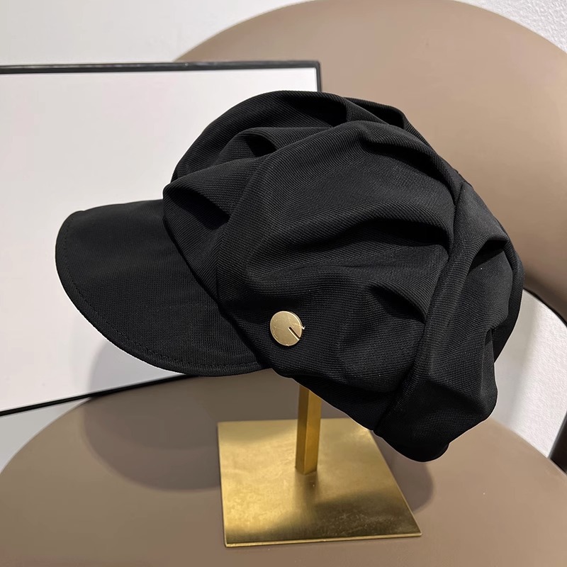 Picture of Showing Face Small Pleated Duck Tongue Beret Spring and Autumn All-match Casual Octagonal Hat Metal Label Soft Hat Street Hat Children's Trendy