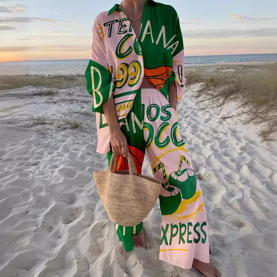 African Ethnic Print Set African Ethnic Style Holiday Printed Pants Loose Top Women's Suit