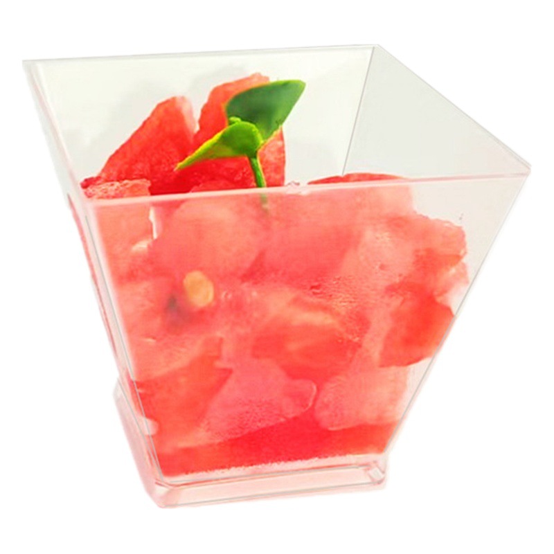 Mini Trapezoidal Mousse Cup Pudding Cup Dessert Cup with Lid Square Plastic Ps Transparent Strawberry Cup