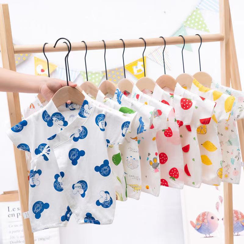 Picture of Infants' Short-sleeved jumpsuit cotton-padded climbing suit monk suit lace-up baby's thin kimono cartoon printed suit