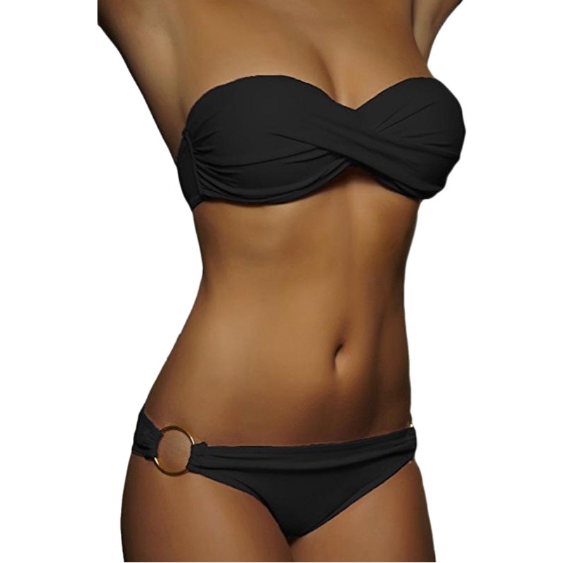 Foreign Trade Popular Sexy European and American Women's Split Solid Color Swimsuit Women's Hard Bag Double Ring Amazon AliExpress bikini