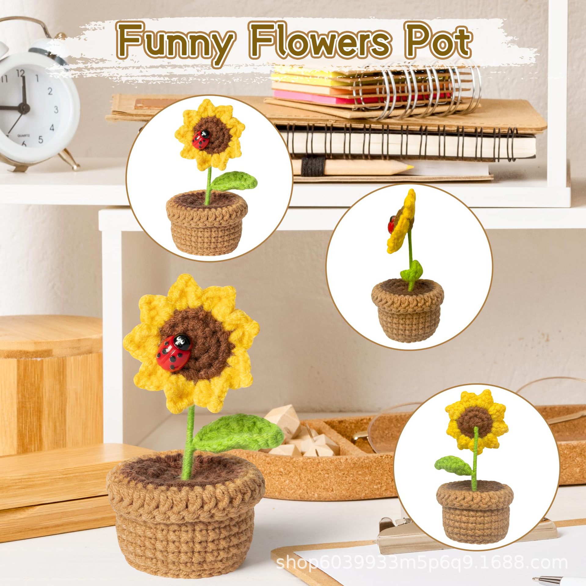 Picture of Amazon hot sale Positive funny potato wool crocheted finished sunflower potted ornaments