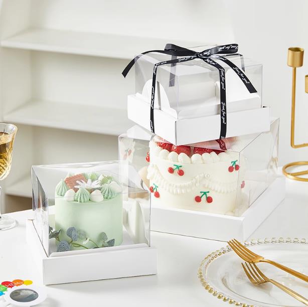 4/ 6inch Cake Packaging Box Satchel Mille-Feuille Pastry Baking Box 6inch Mousse Transparent Thickeneded Bottom Box