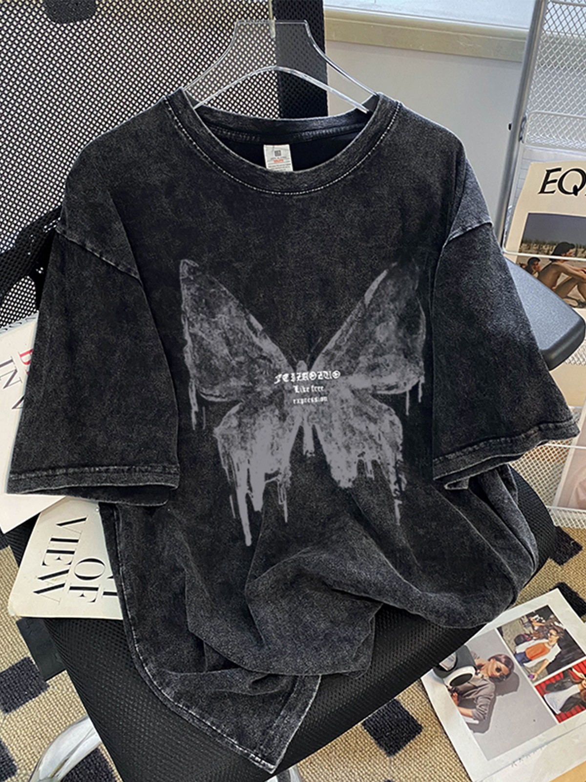 Plus Size 2025 New Summer Loose Washed Distressed Trendy Brand Short-Sleeved T-Shirt Pure Cotton Tops Cross-Border Amazon