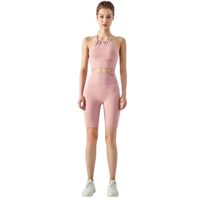 Anjiu Front Collar Pleated Camisole with Chest Pad Women's Cross Back Sports Breathable Tight Fitness Yoga Sling