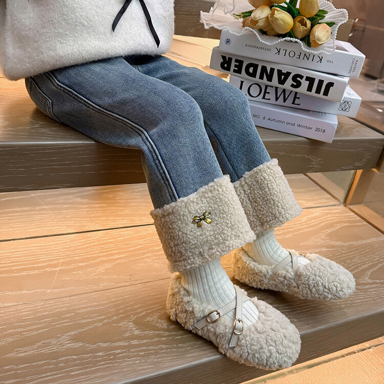 Girls' Fleece-Lined Jeans Winter 2025 New Stylish Children's Autumn and Winter Thick Pants Straight-Leg Pants for Little Girls