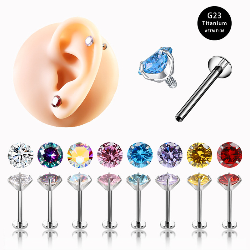 G23 titanium steel 16G inner tooth lip nail round zircon F136Titanium fashion earring body piercing jewelry wholesale