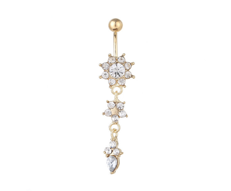 Picture of Body piercing jewelry stainless steel water drop belly button pendant diamond nailing flower belly button ring ebay hot sale
