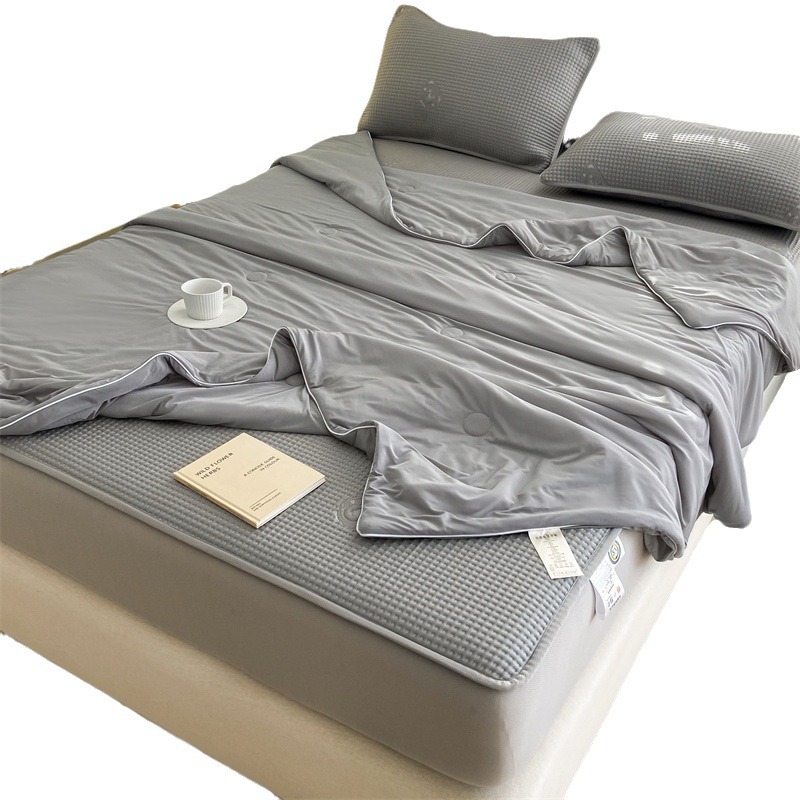 Picture of Summer cool silk summer cool quilt four-piece set air conditioning quilt ice bean mat three-piece set bed hat ice silk soft mat