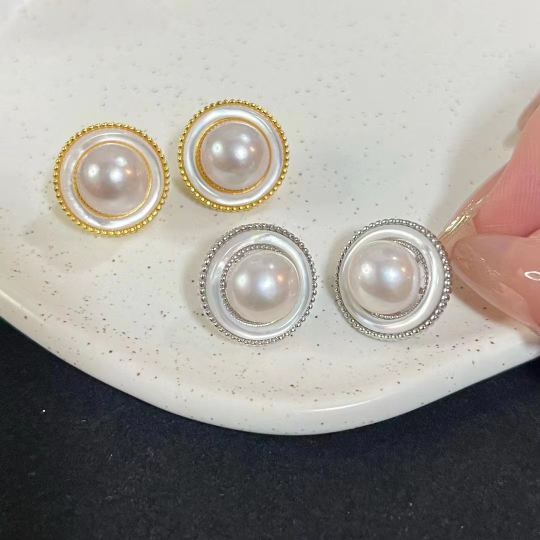 Zhuji Pearl Earrings S925 Sterling Silver Needle Fritillaria poached egg Pearl 9-10mm Earrings Earrings Wholesale Women