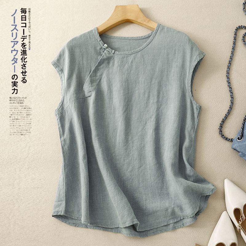 Women's Short-sleeved T-shirt Women's Summer New Vest Cotton and Linen High-end Mama Stylishness Sleeveless Stylishness Age-reducing Slimming Shirt