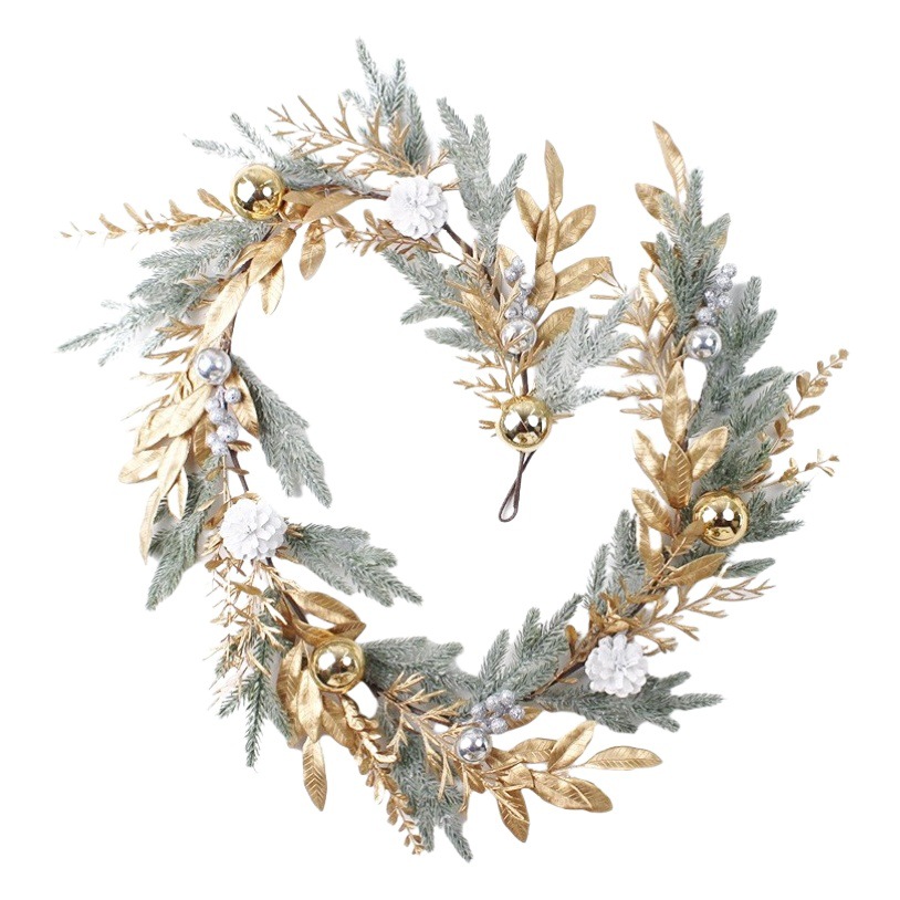 Hongyu cross-border golden flower Christmas wreath decoration rattan door decoration site layout door hanging upside down tree wholesale