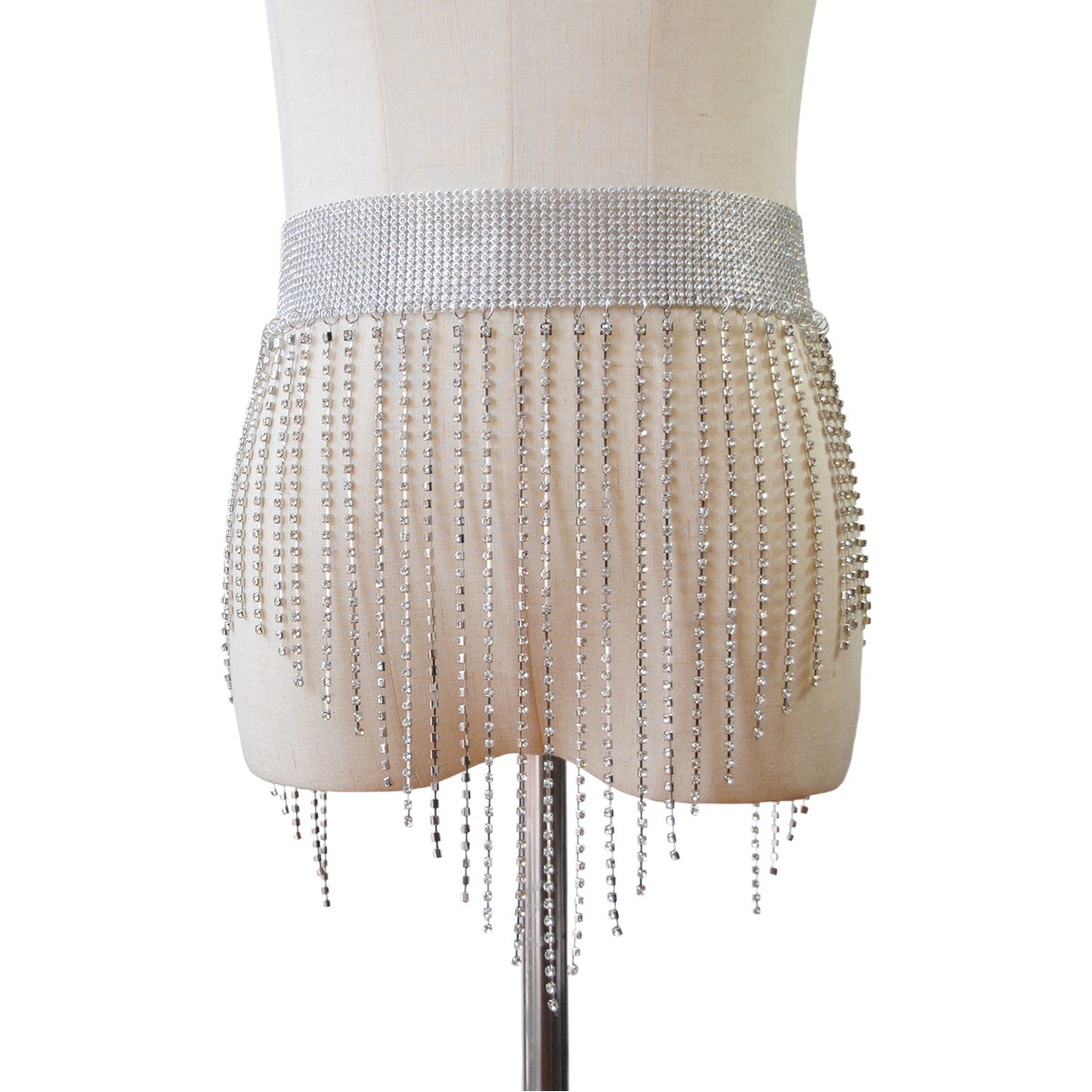 European and American Cross-Border Jewelry Irregular Metal Belt Rhinestone Tassel Splicing Skirt Belly Dance Waist Chain Body Chain