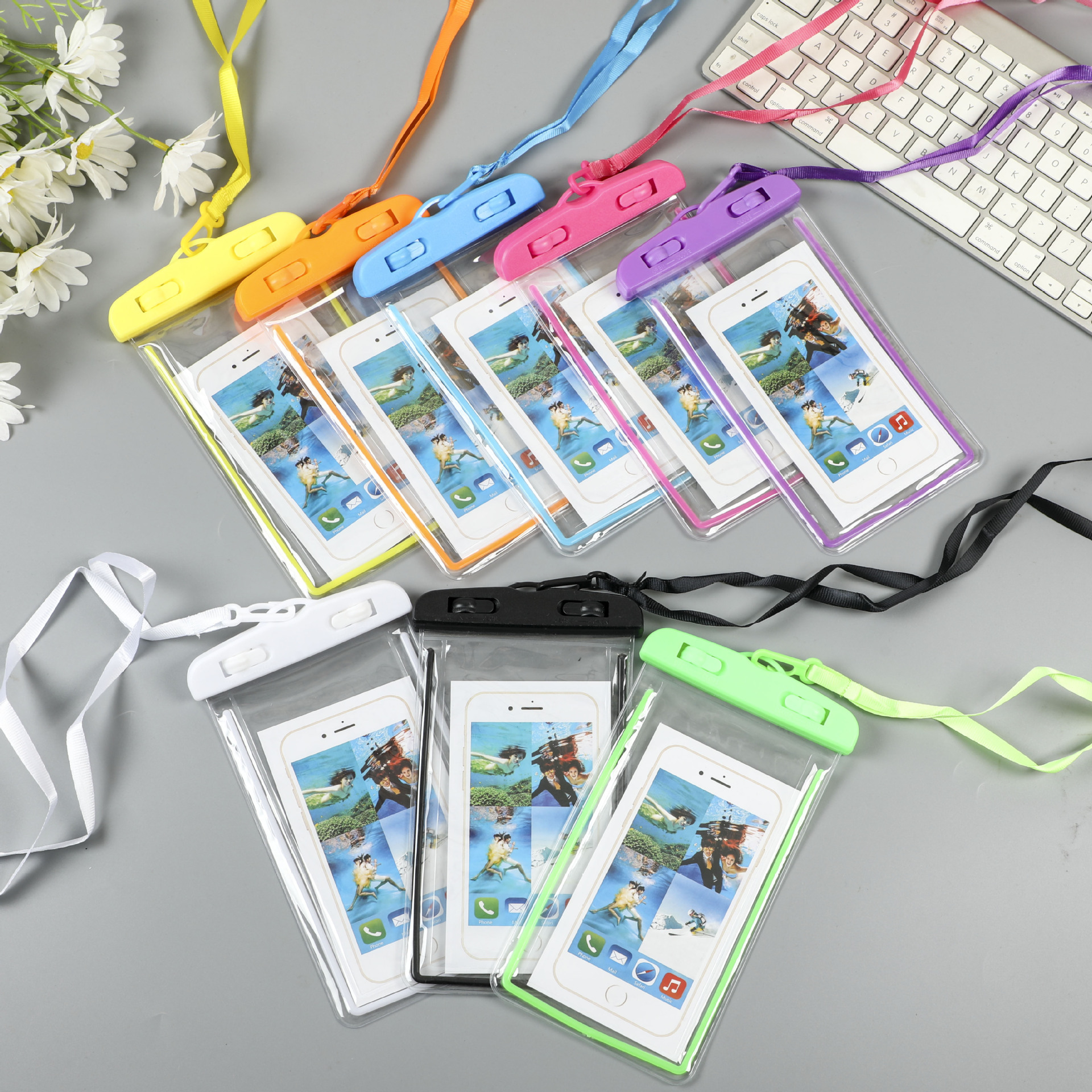 Fluorescent Mobile Phone Waterproof Bag Outdoor Rafting Swimming Diving Touch Screen Pvc Transparent Luminous Mobile Phone Waterproof Protective Cover