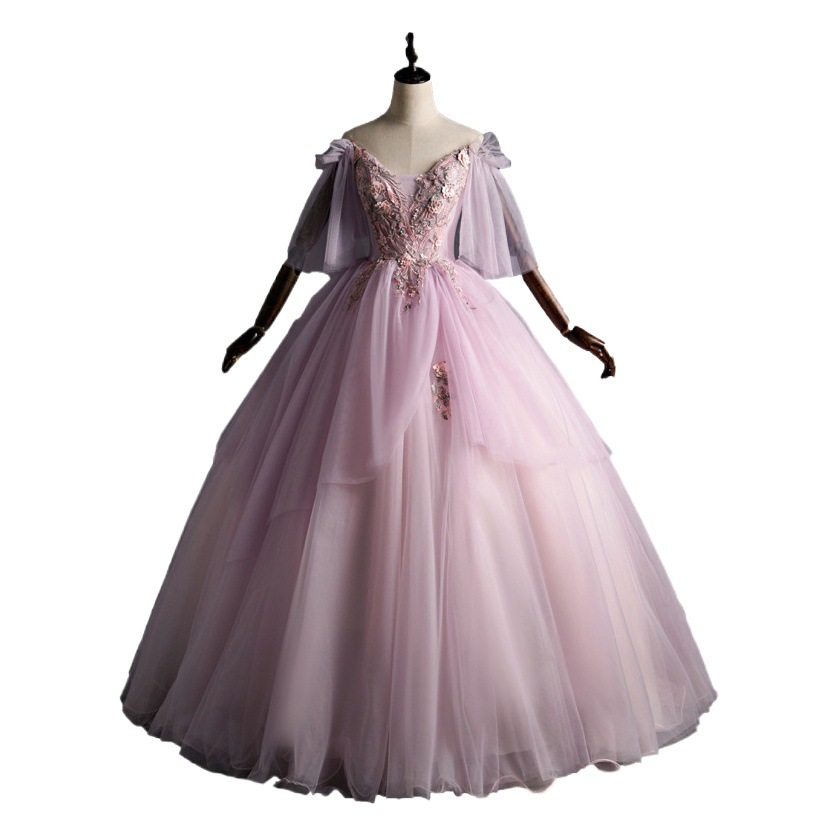 Evening Dress 2022 Spring and Summer New Long Pink Bride Wedding Vocal Art Test Performance Wedding Dress Dress Elegant Women