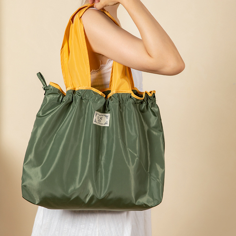 Solid Color Foldable Shopping Bag, Extra Large, in Stock, Eco-Friendly Bag, Portable Supermarket Grocery Bag, Large Capacity Drawstring Tote Bag