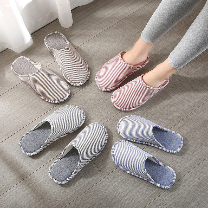 Couple Cotton Slippers Women's Summer Linen Home Indoor Wooden Floor Soft Bottom Anti-slip Shoes for Guests Spring and Autumn Mute