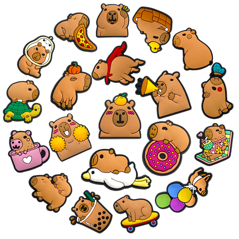 20-Piece Set of Capybara Series Clogs, Shoe Charms, Garden Shoe DIY Accessories, Pvc Shoe Buckles
