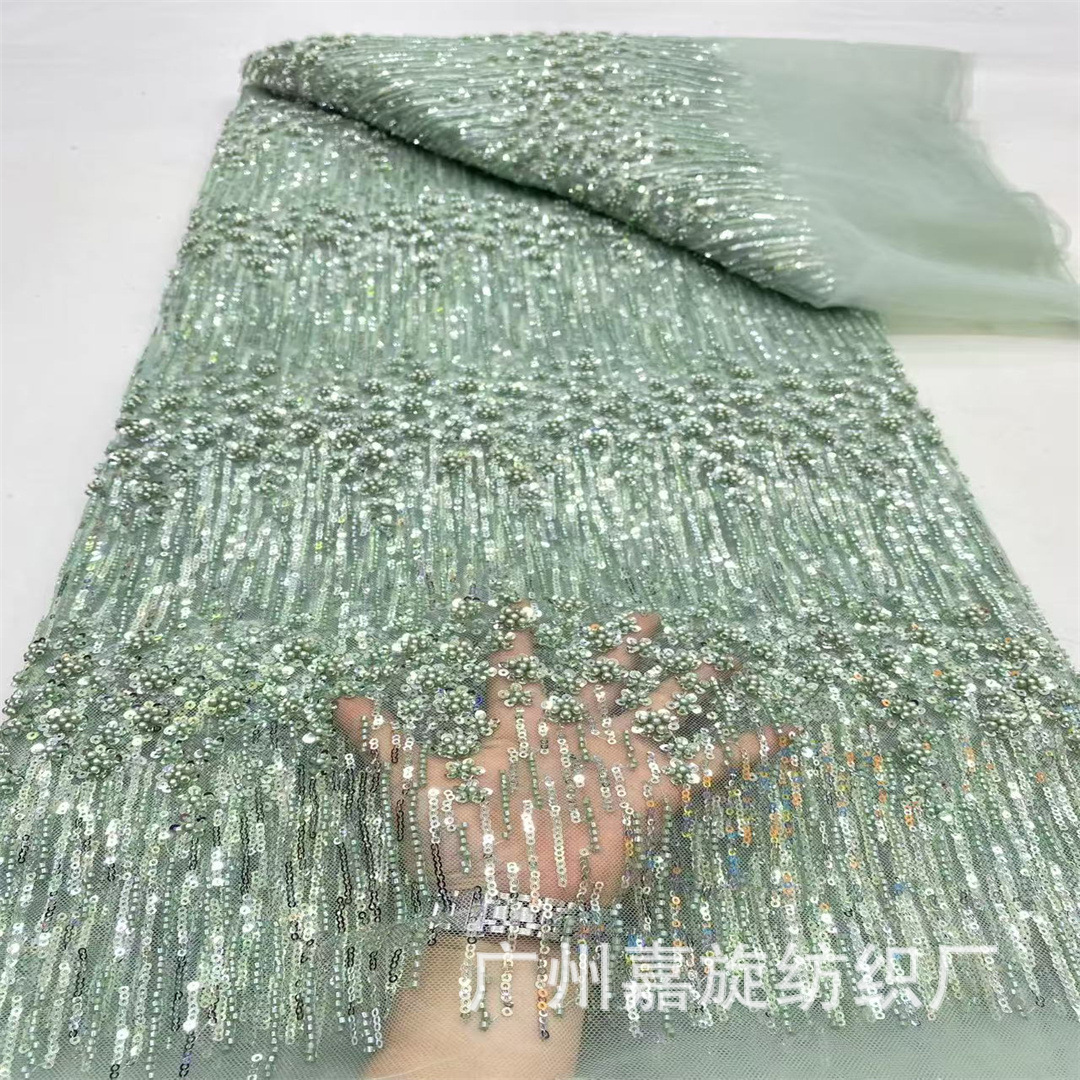 Layered Heavy-Duty Striped Bead Tube Embroidery Dress Fabric Beads Sequins European and American Cross-Border Fashion Embroidery Wedding Dress Fabric