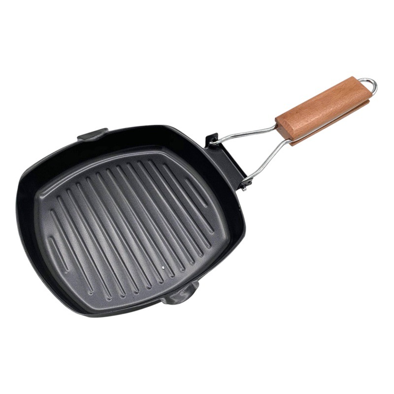 Cross-border steak frying pan double bottom stove universal iron outdoor folding non-stick pan steak striped household frying pan
