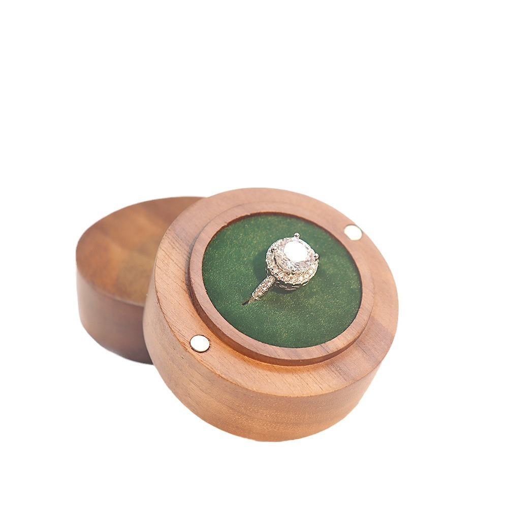 Picture of Jewelry Box Creative Solid Wooden Ring Box Jewelry Storage Box Round Fashion Wooden Black Walnut Gift Box