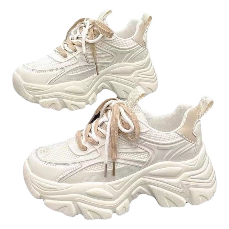 Clunky shoes for women 2023 autumn and winter New style muffin single-layer shoes fashionable thick sole hidden height increasing casual white shoes