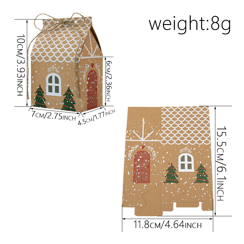 Picture of European Style New Candy Box Christmas Kraft Paper Wedding Candy Box Kraft Paper Packaging Box Christmas Small House Wedding Candy Box