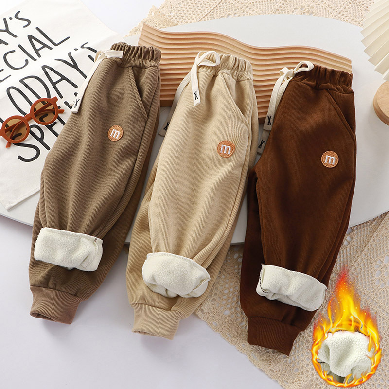 Children's Autumn and Winter Velvet Thickeneded Outer Sweatpants for Small and Medium-Sized Kidsren and Babies Winter Alpaca Velvet Leggings One Piece Drop Shipping