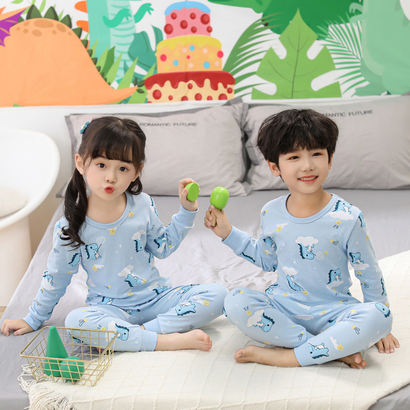 Picture of 2024 Autumn and Winter Children's Round Neck Pure Cotton Home Clothes Pajamas for Boys and Girls Cartoon Autumn Clothes and Autumn Pants Bottoming Underwear Set