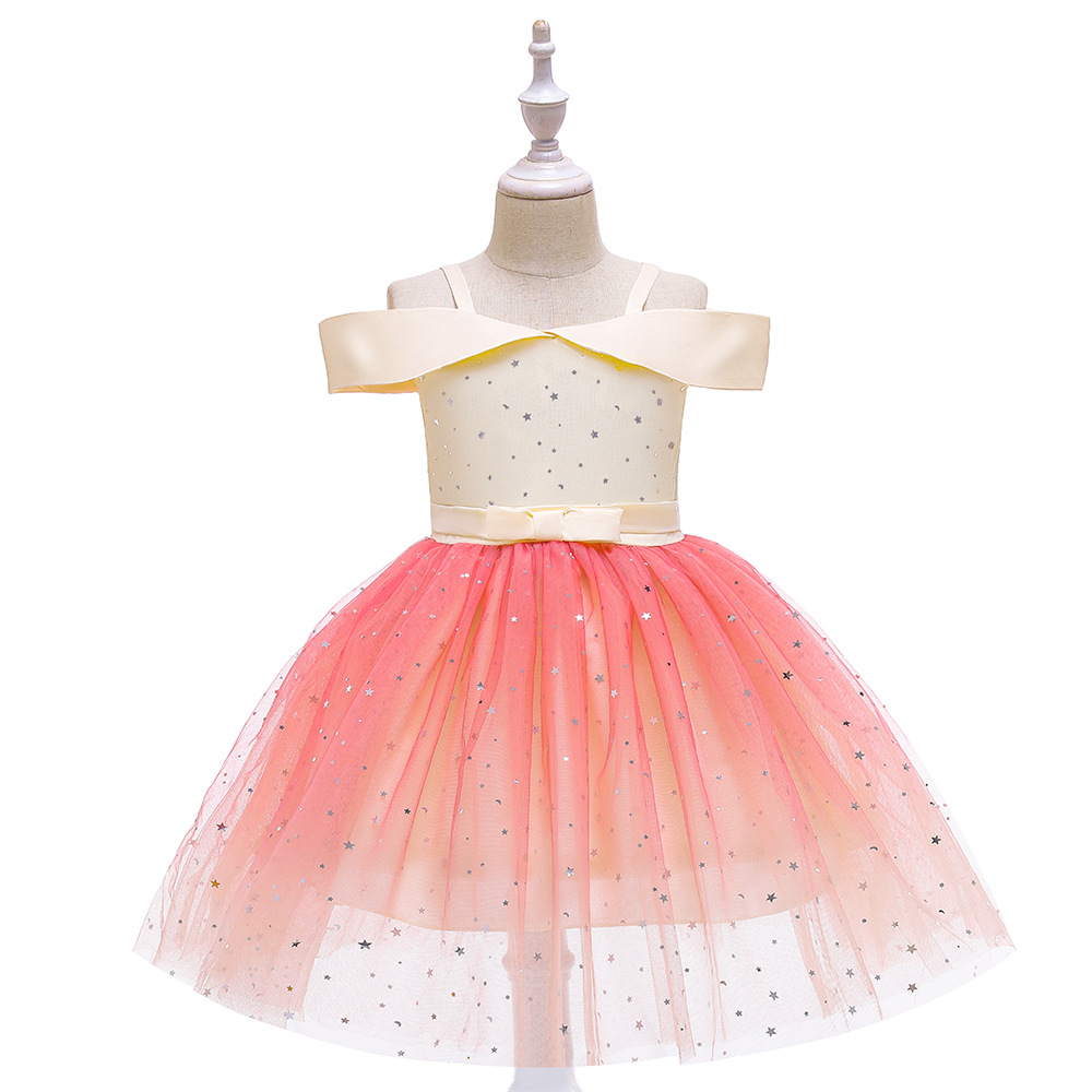 Picture of European and American New Summer Girls' Dress Starry Sky Sequined Tutu Skirt One-Shoulder Off-Shoulder Children's Dress Princess Dress