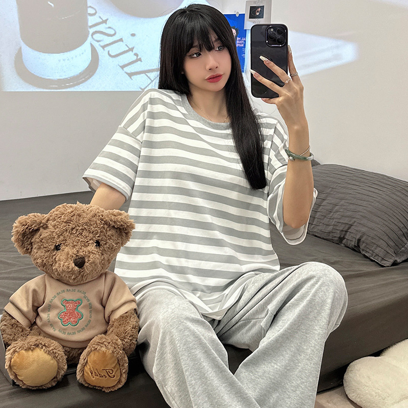 Pajamas Women's Spring and Summer Short-sleeved Pants Two-piece Suit Outfit 2023 New Home Clothes Casual Youth