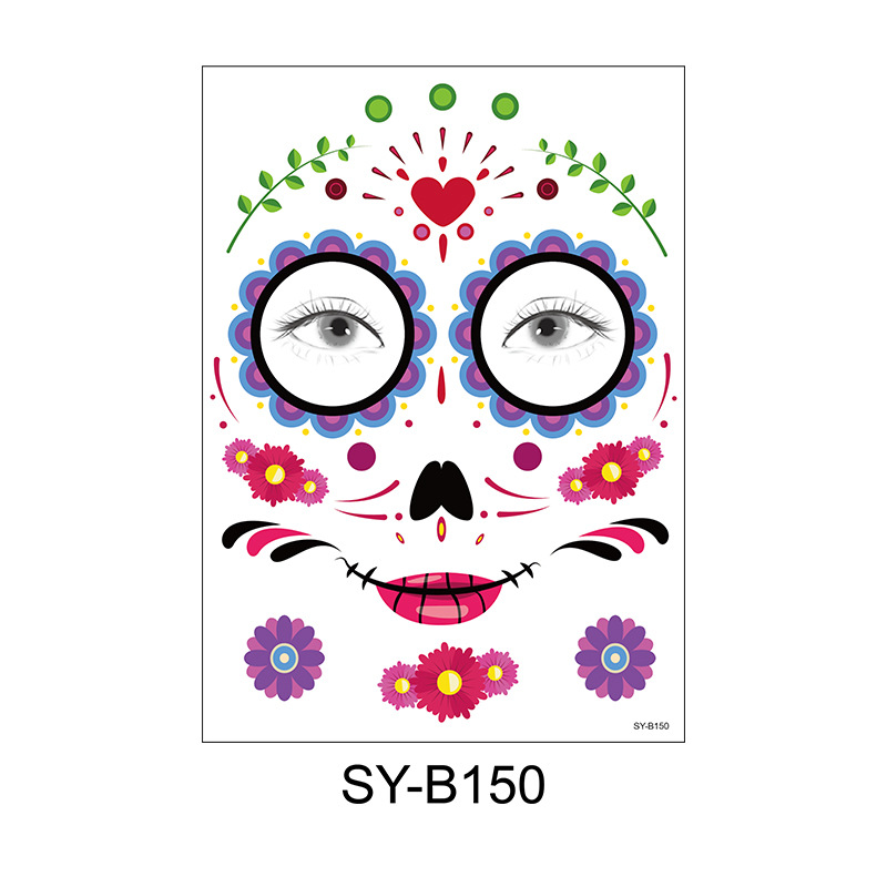 Picture of Cross-Border Waterproof and Sweat-Proof Day of the Dead Masquerade Funny Makeup Temporary Stickers Halloween Face Tattoo Stickers